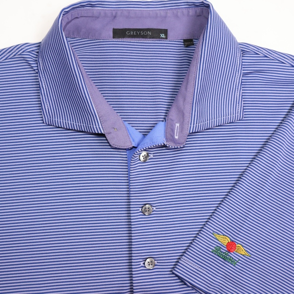 Greyson Mens XL Purple Blue Striped Baltusrol Golf Polo Shirt Short Sleeve